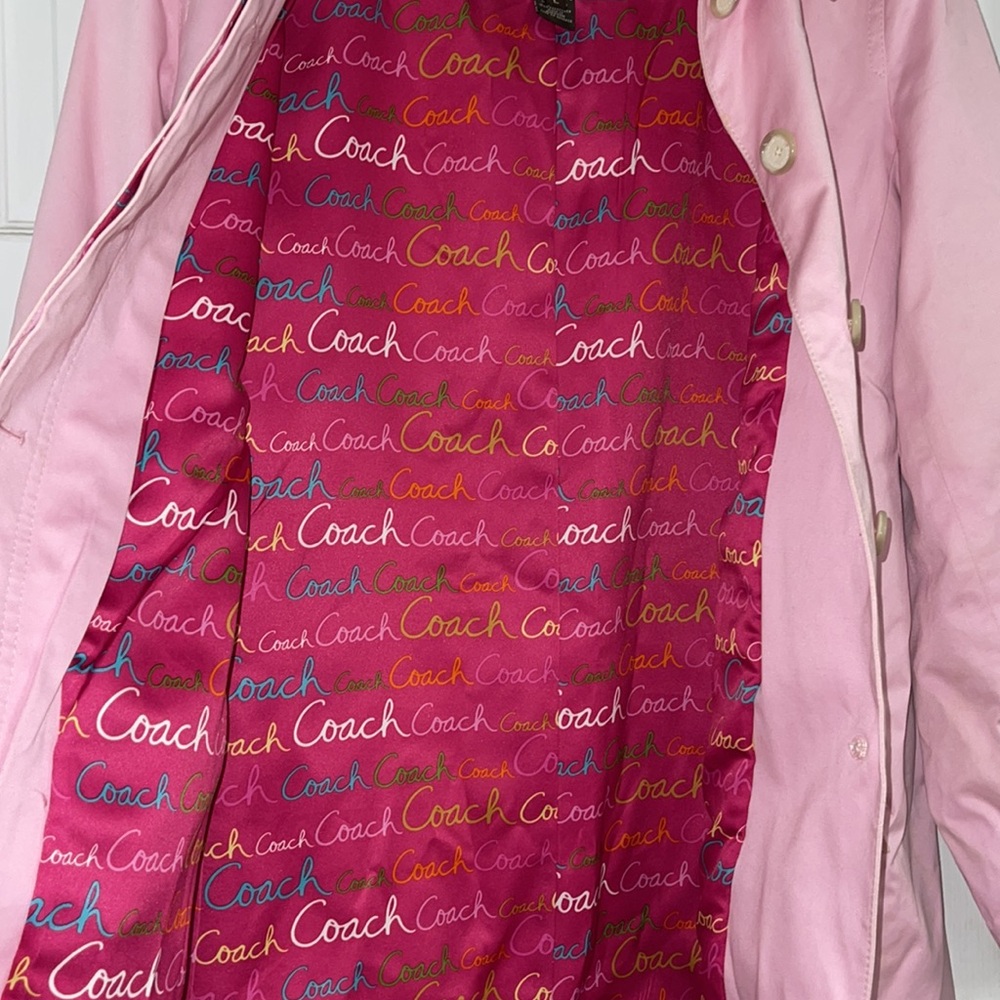 Coach Trench Coat Women’s Pink Magenta Novelty Print Collared Button Size L - Picture 8 of 11